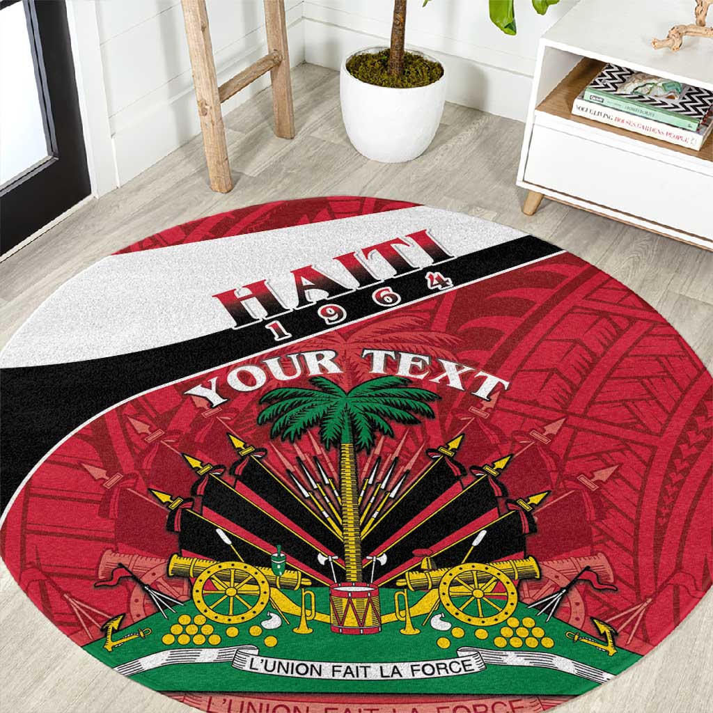 Personalized Haiti 1964 Round Carpet Coat Of Arms - Polynesian Style - African Pride