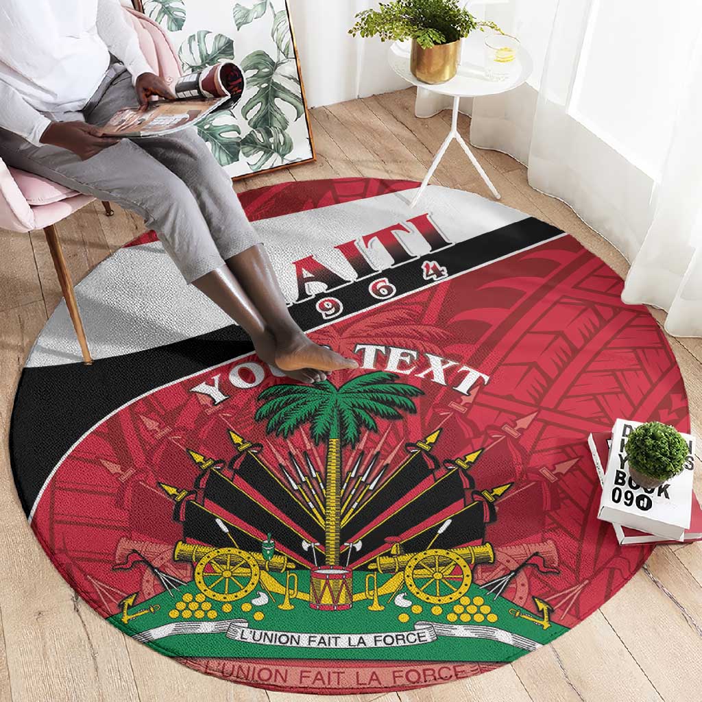 Personalized Haiti 1964 Round Carpet Coat Of Arms - Polynesian Style - African Pride