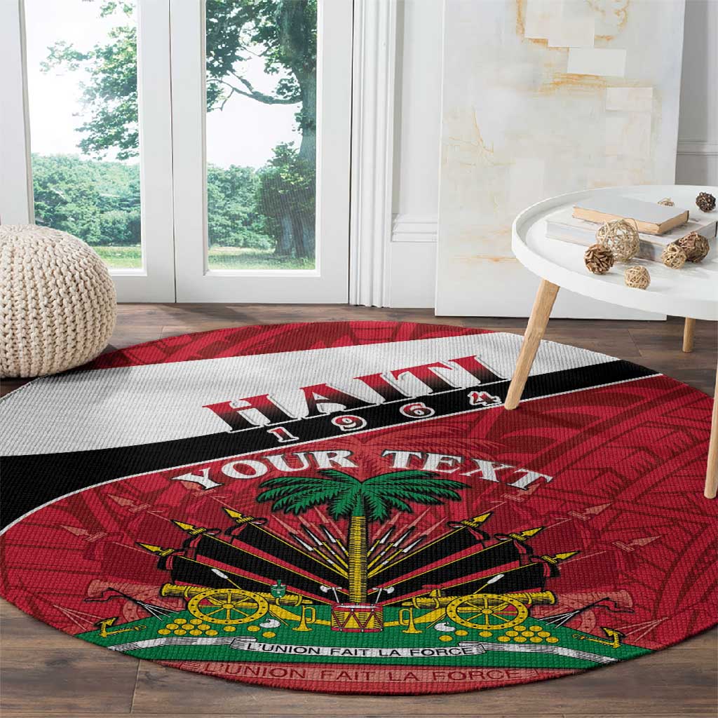 Personalized Haiti 1964 Round Carpet Coat Of Arms - Polynesian Style - African Pride
