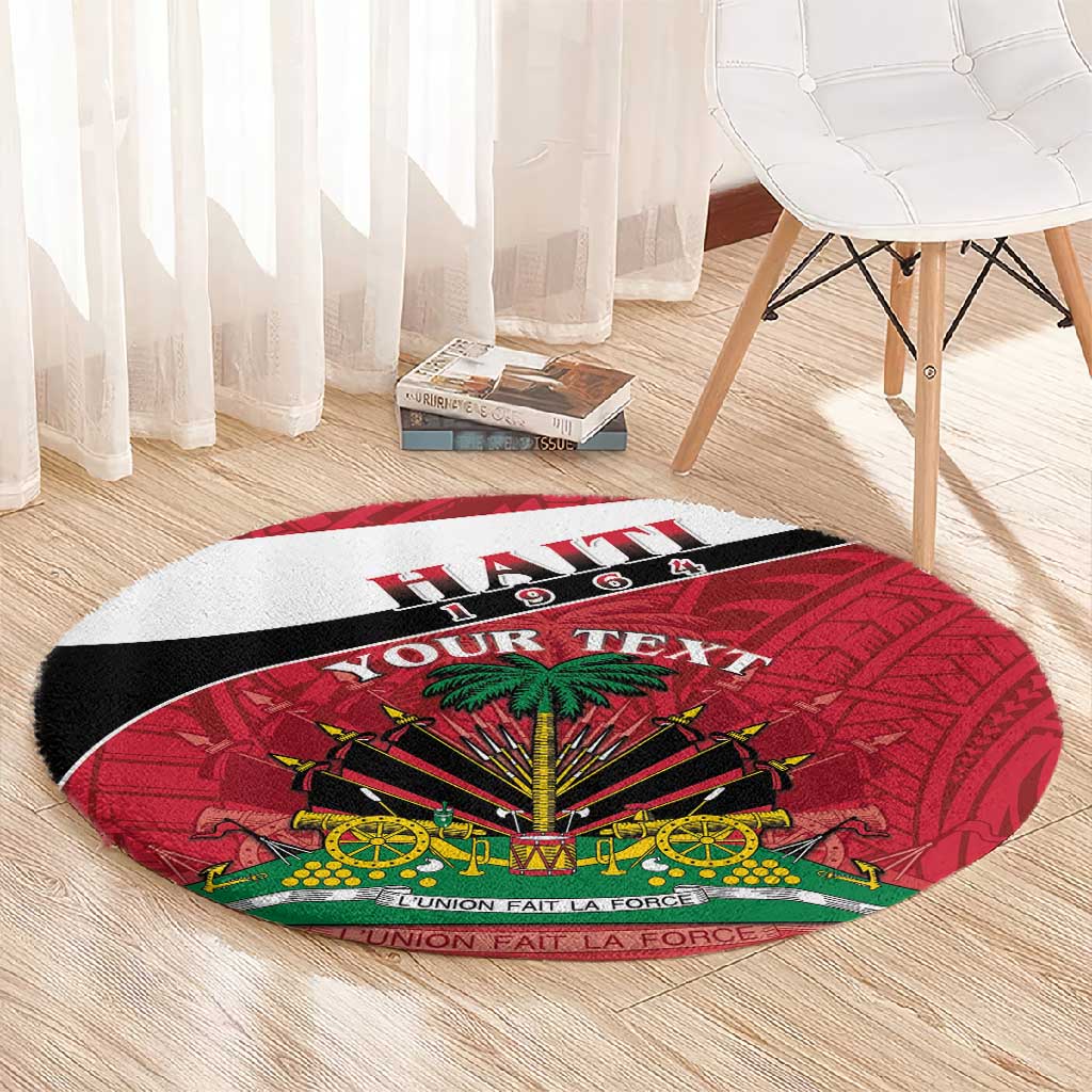 Personalized Haiti 1964 Round Carpet Coat Of Arms - Polynesian Style - African Pride