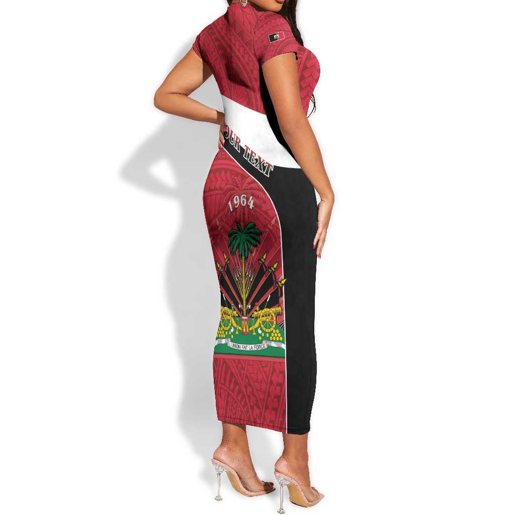 Personalized Haiti 1964 Short Sleeve Bodycon Dress Coat Of Arms - Polynesian Style - African Pride