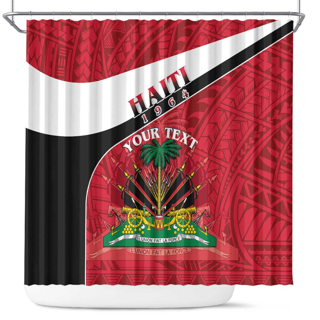 Personalized Haiti 1964 Shower Curtain Coat Of Arms - Polynesian Style - African Pride