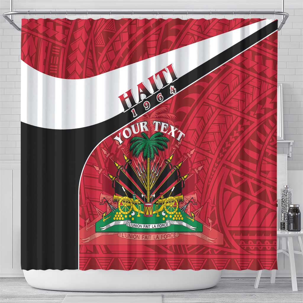Personalized Haiti 1964 Shower Curtain Coat Of Arms - Polynesian Style - African Pride