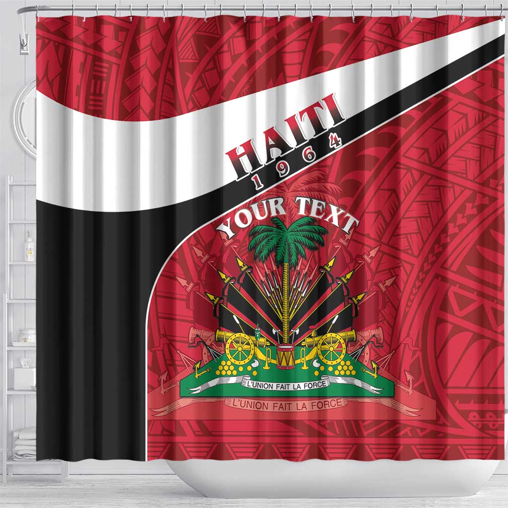 Personalized Haiti 1964 Shower Curtain Coat Of Arms - Polynesian Style - African Pride