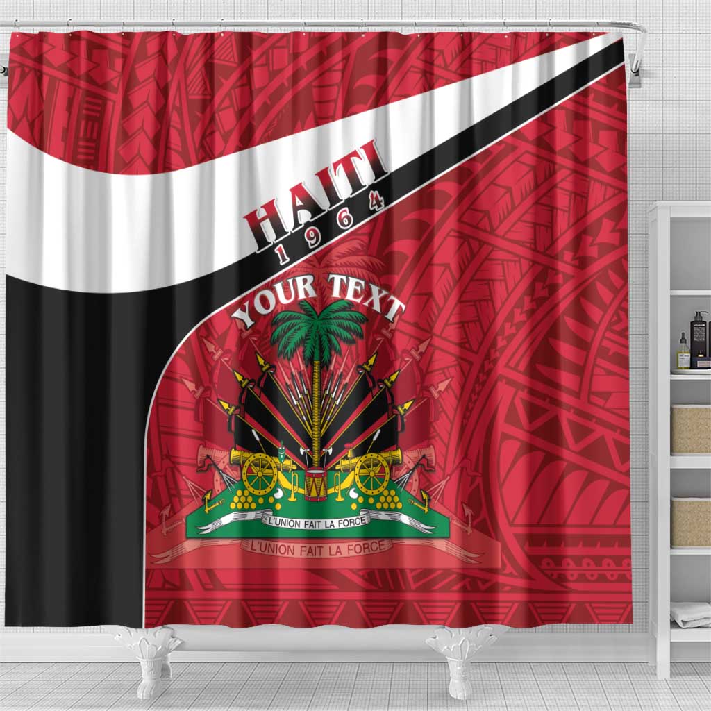 Personalized Haiti 1964 Shower Curtain Coat Of Arms - Polynesian Style - African Pride