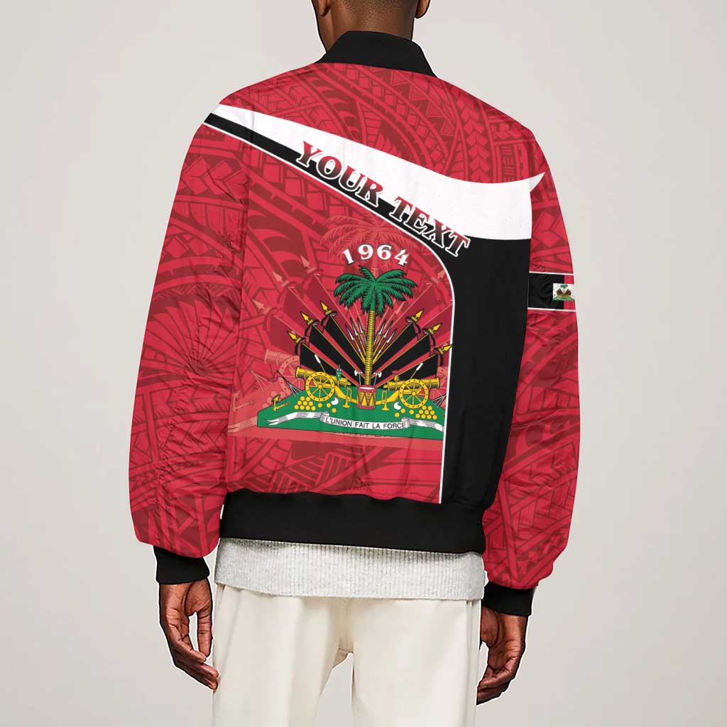 Personalized Haiti 1964 Sleeve Zip Bomber Jacket Coat Of Arms - Polynesian Style - African Pride