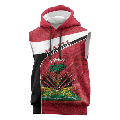 Personalized Haiti 1964 Sleeveless Hoodie Coat Of Arms - Polynesian Style - African Pride