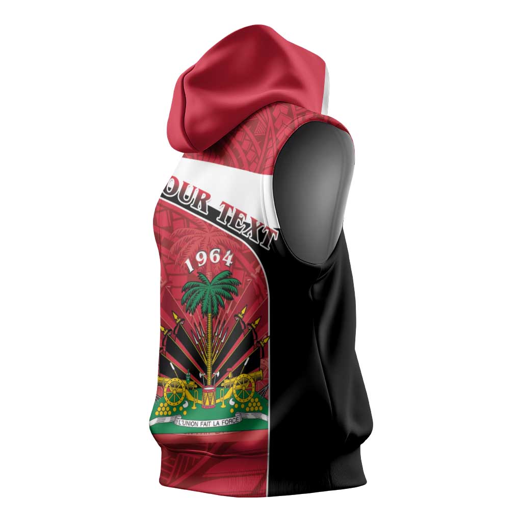 Personalized Haiti 1964 Sleeveless Hoodie Coat Of Arms - Polynesian Style - African Pride