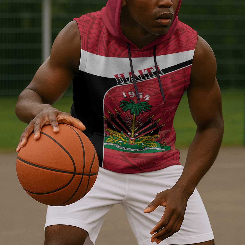 Personalized Haiti 1964 Sleeveless Hoodie Coat Of Arms - Polynesian Style - African Pride