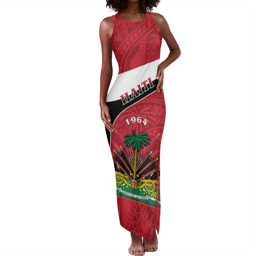 Personalized Haiti 1964 Tank Maxi Dress Coat Of Arms - Polynesian Style - African Pride