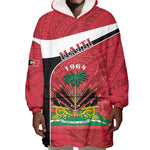 Personalized Haiti 1964 Wearable Blanket Hoodie Coat Of Arms - Polynesian Style - African Pride