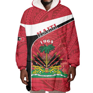 Personalized Haiti 1964 Wearable Blanket Hoodie Coat Of Arms - Polynesian Style - African Pride