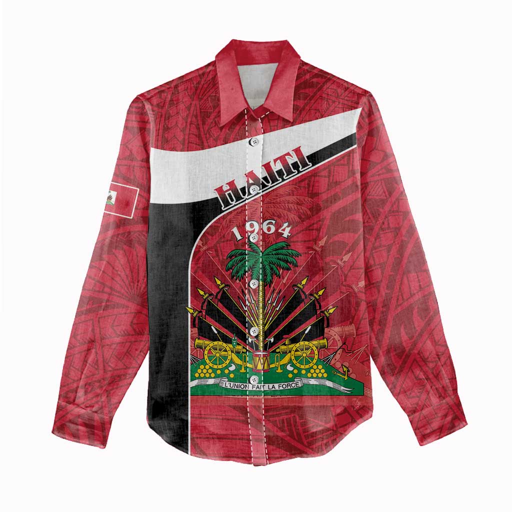 Personalized Haiti 1964 Women Casual Shirt Coat Of Arms - Polynesian Style - African Pride