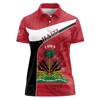Personalized Haiti 1964 Women Polo Shirt Coat Of Arms - Polynesian Style - African Pride