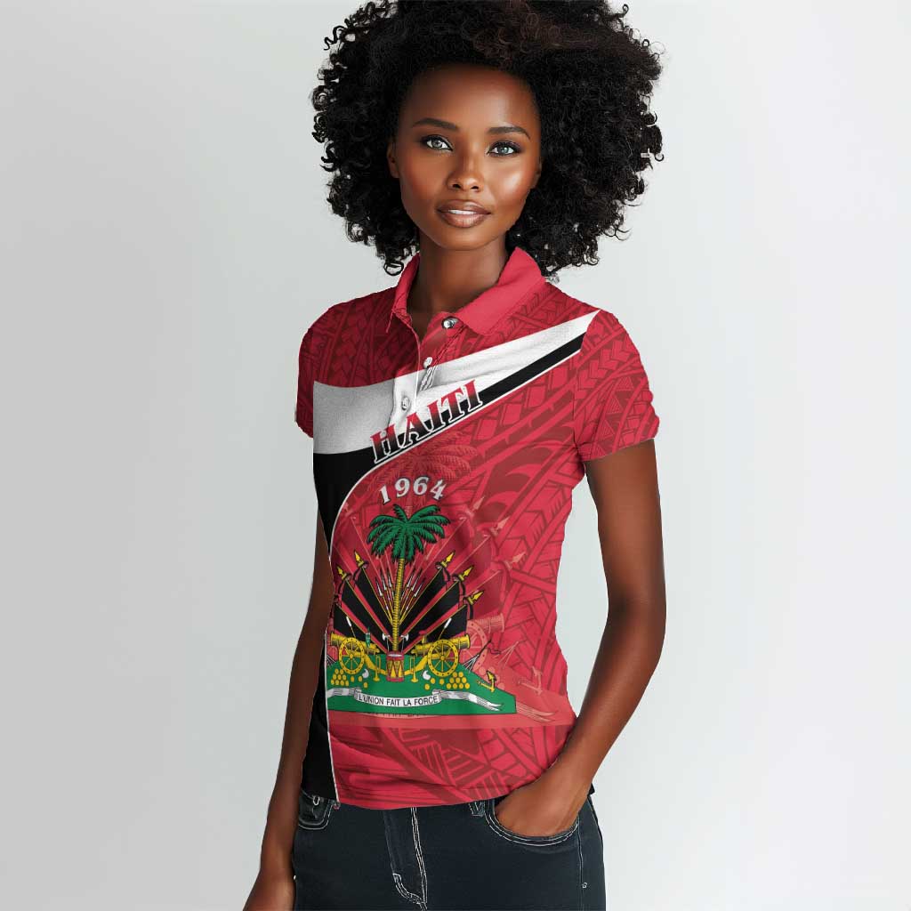 Personalized Haiti 1964 Women Polo Shirt Coat Of Arms - Polynesian Style - African Pride
