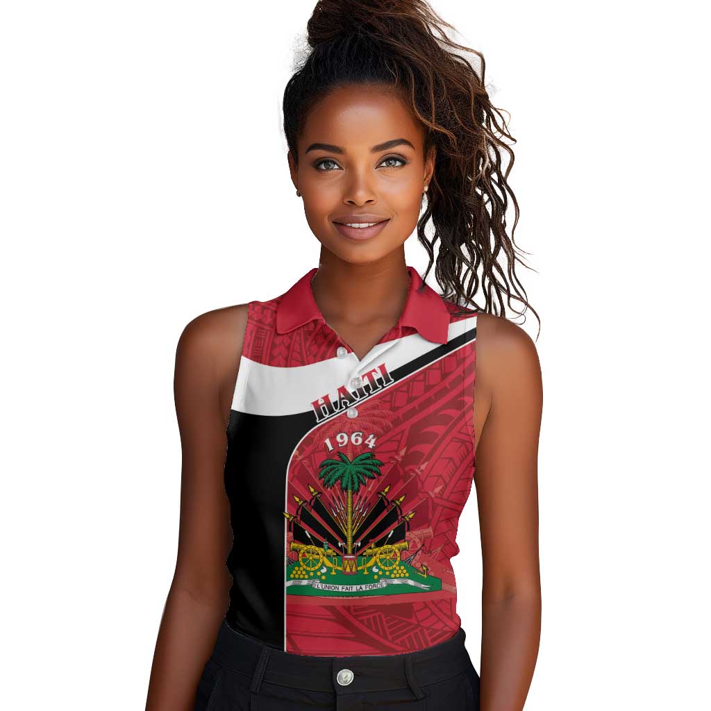 Personalized Haiti 1964 Women Sleeveless Polo Shirt Coat Of Arms - Polynesian Style - African Pride