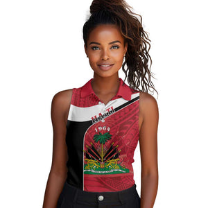 Personalized Haiti 1964 Women Sleeveless Polo Shirt Coat Of Arms - Polynesian Style - African Pride