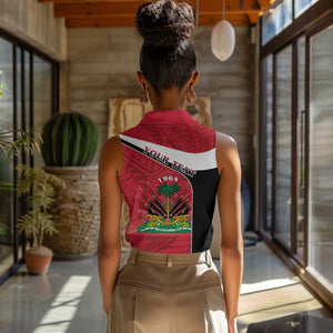 Personalized Haiti 1964 Women Sleeveless Polo Shirt Coat Of Arms - Polynesian Style - African Pride