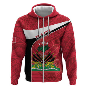 Personalized Haiti 1964 Zip Hoodie Coat Of Arms - Polynesian Style - African Pride