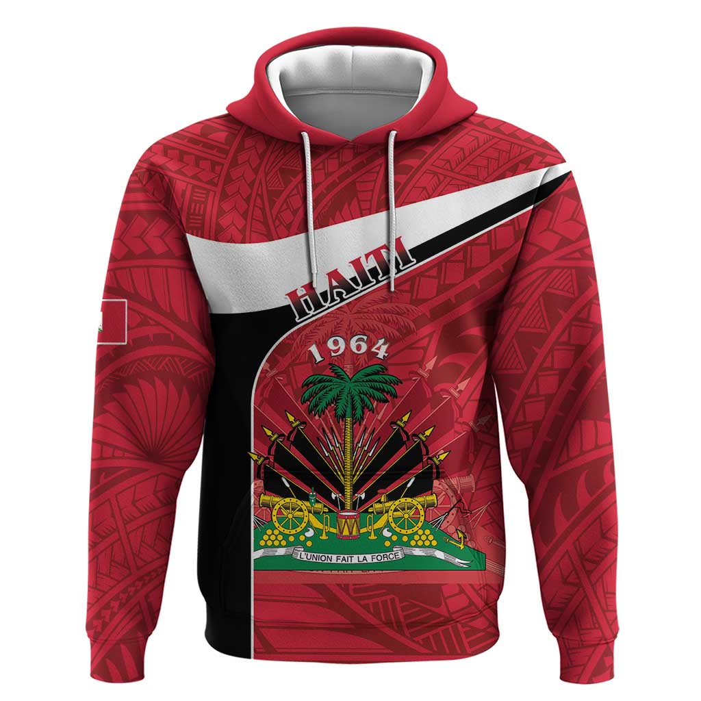 Personalized Haiti 1964 Zip Hoodie Coat Of Arms - Polynesian Style - African Pride