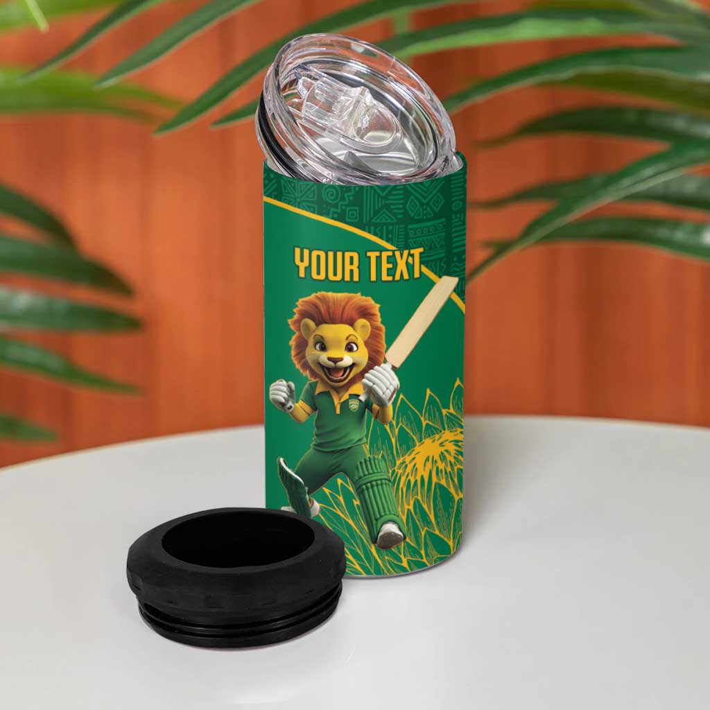 Custom South Africa 4 in 1 Can Cooler Tumbler Lion Mascot Proteas Cricket
