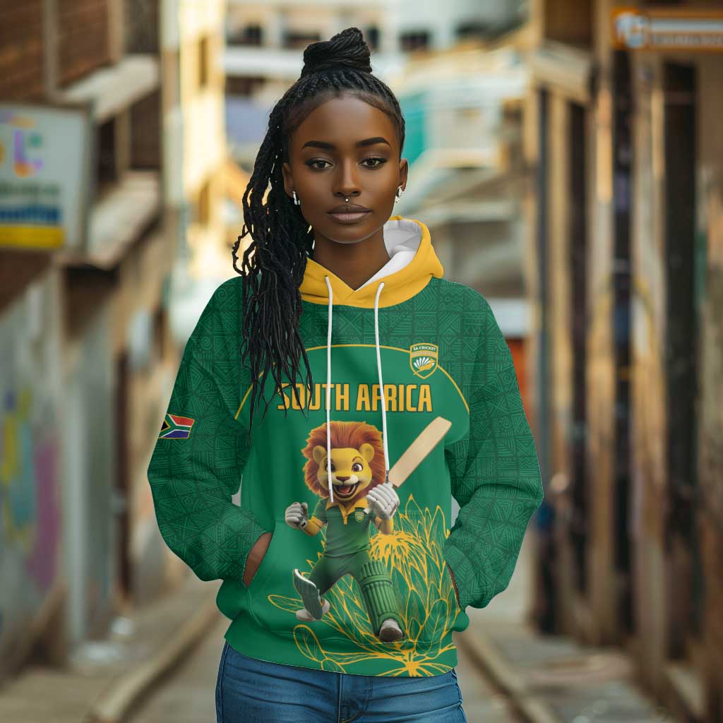 Custom South Africa Hoodie Lion Mascot Proteas Cricket