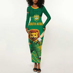 Custom South Africa Long Sleeve Bodycon Dress Lion Mascot Proteas Cricket LT15