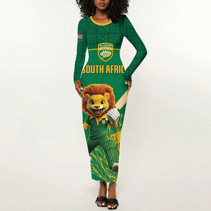 Custom South Africa Long Sleeve Bodycon Dress Lion Mascot Proteas Cricket LT15