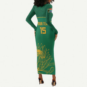 Custom South Africa Long Sleeve Bodycon Dress Lion Mascot Proteas Cricket LT15