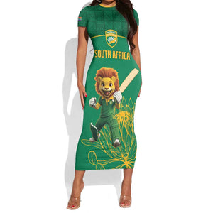 Custom South Africa Short Sleeve Bodycon Dress Lion Mascot Proteas Cricket LT15