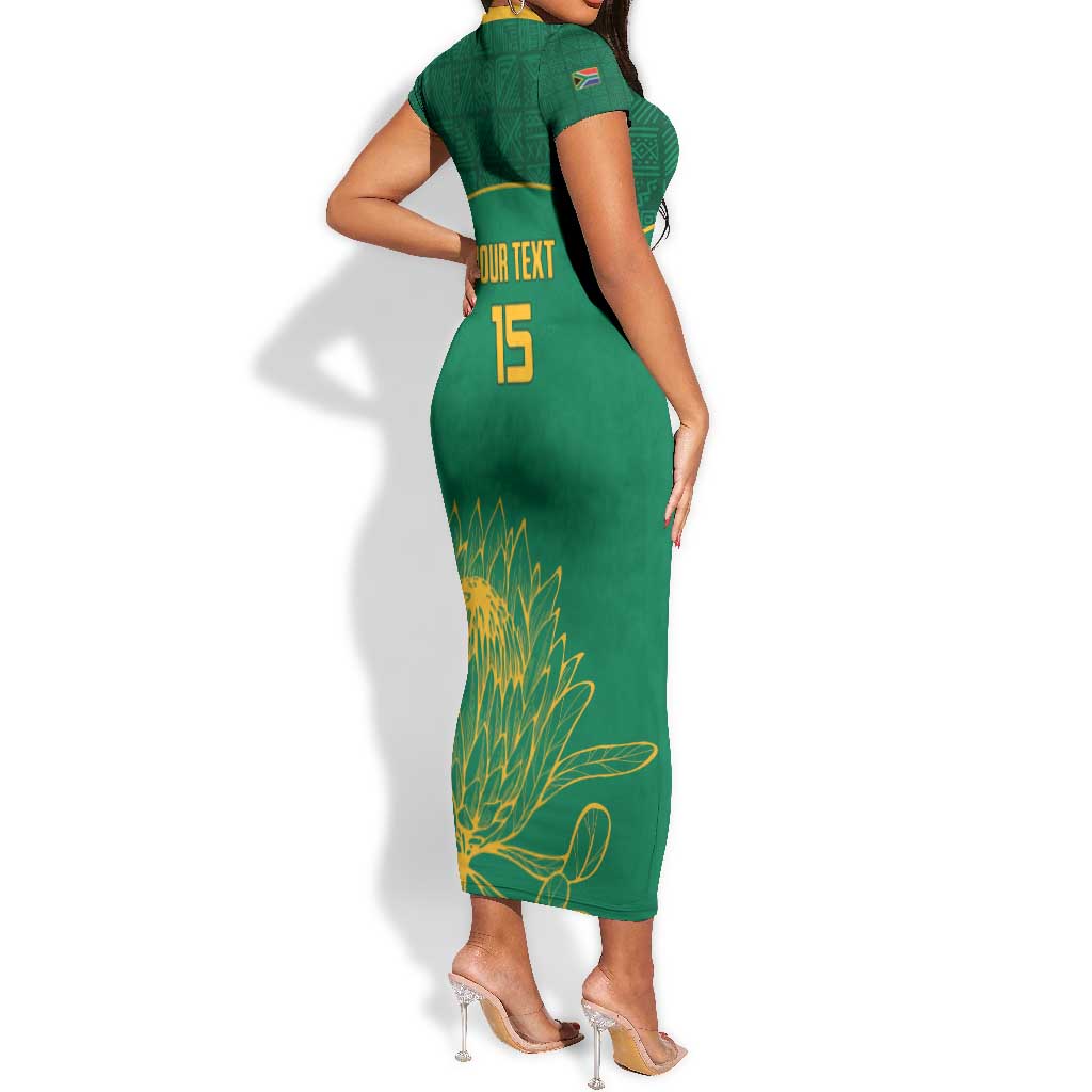 Custom South Africa Short Sleeve Bodycon Dress Lion Mascot Proteas Cricket LT15