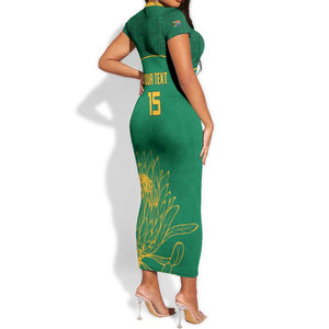 Custom South Africa Short Sleeve Bodycon Dress Lion Mascot Proteas Cricket LT15