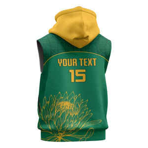 Custom South Africa Sleeveless Hoodie Lion Mascot Proteas Cricket - African Pride