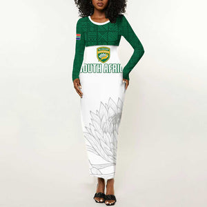 Custom Afro South Africa Cricket Long Sleeve Bodycon Dress Go Proteas - African Pattern LT15