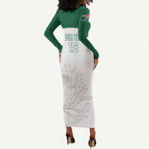 Custom Afro South Africa Cricket Long Sleeve Bodycon Dress Go Proteas - African Pattern LT15