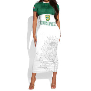 Custom Afro South Africa Cricket Short Sleeve Bodycon Dress Go Proteas - African Pattern LT15