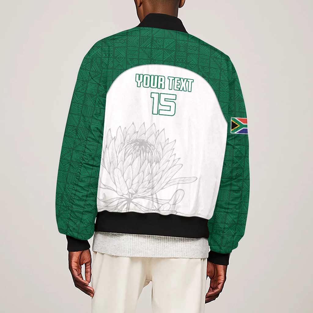 Custom Afro South Africa Cricket Sleeve Zip Bomber Jacket Go Proteas - African Pattern