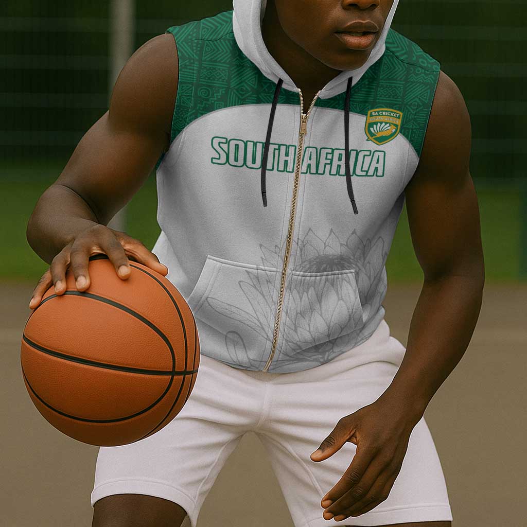 Custom Afro South Africa Cricket Sleeveless Zip Hoodie Go Proteas - African Pattern - African Pride