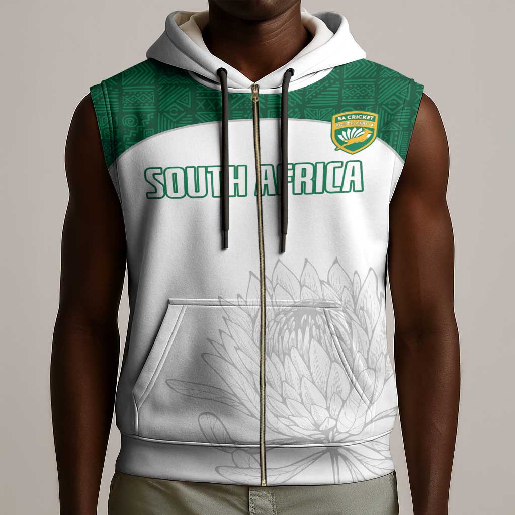 Custom Afro South Africa Cricket Sleeveless Zip Hoodie Go Proteas - African Pattern - African Pride