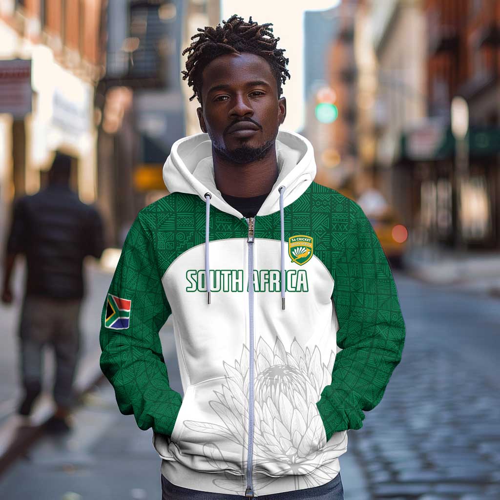 Custom Afro South Africa Cricket Zip Hoodie Go Proteas - African Pattern