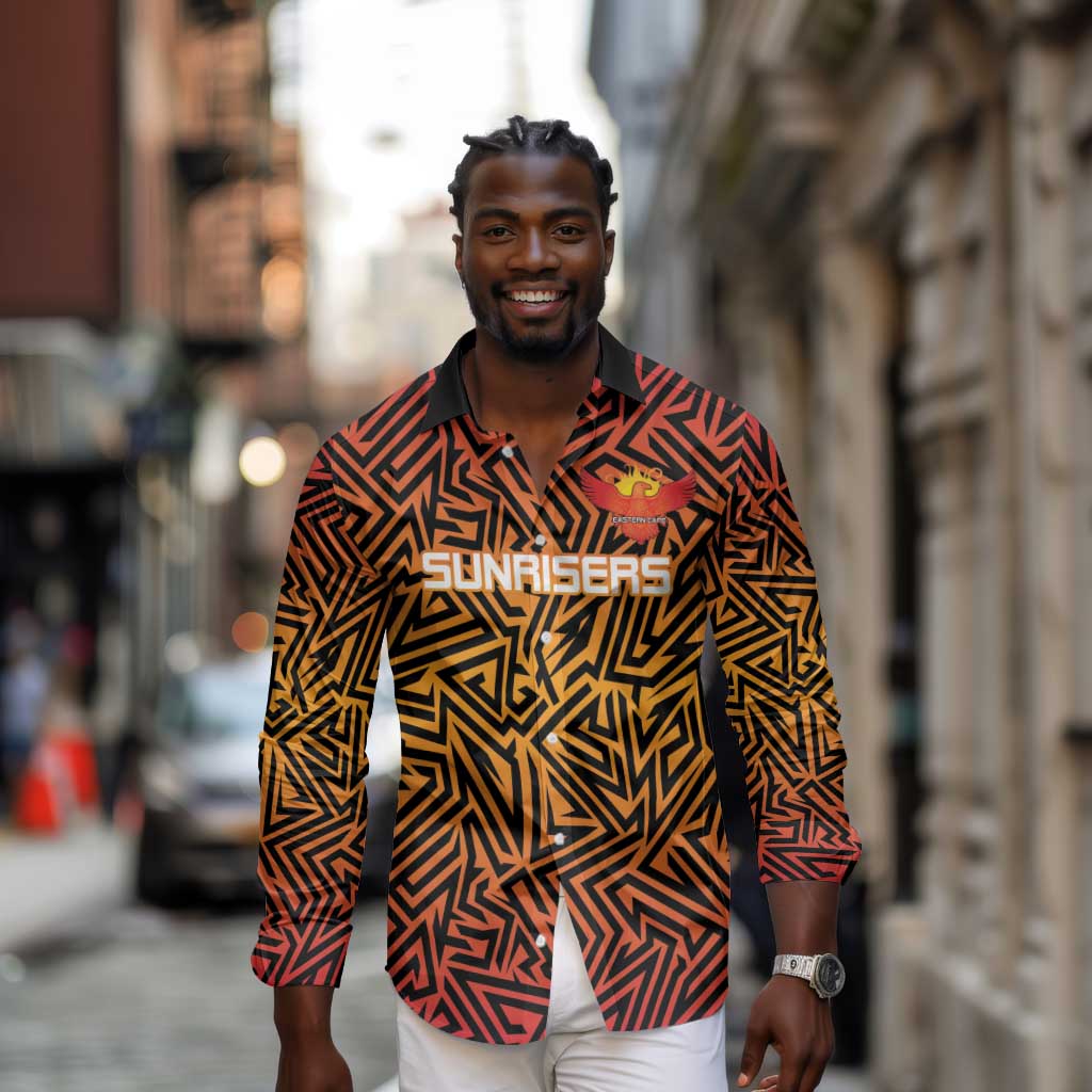 Custom Afro South Africa Cricket Long Sleeve Button Shirt Eastern Cape - Go Sunrisers