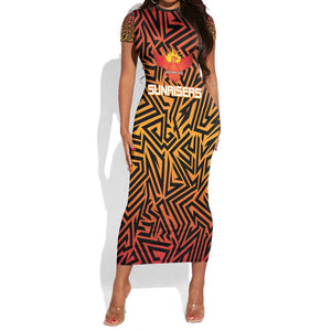Custom Afro South Africa Cricket Short Sleeve Bodycon Dress Eastern Cape - Go Sunrisers LT15
