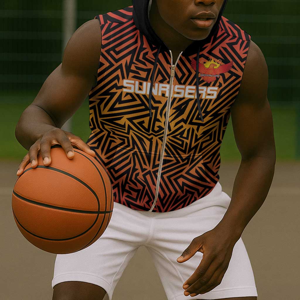 Custom Afro South Africa Cricket Sleeveless Zip Hoodie Eastern Cape - Go Sunrisers - African Pride