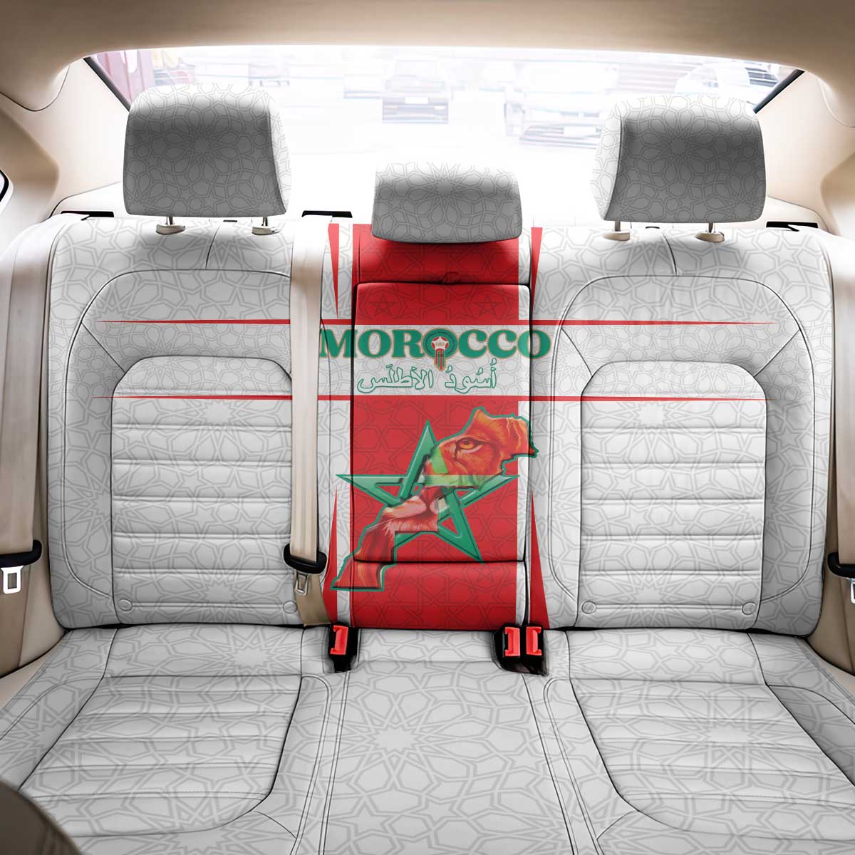 Morocco Football Back Car Seat Cover Atlas Lions Champions 2025 - White - African Pride
