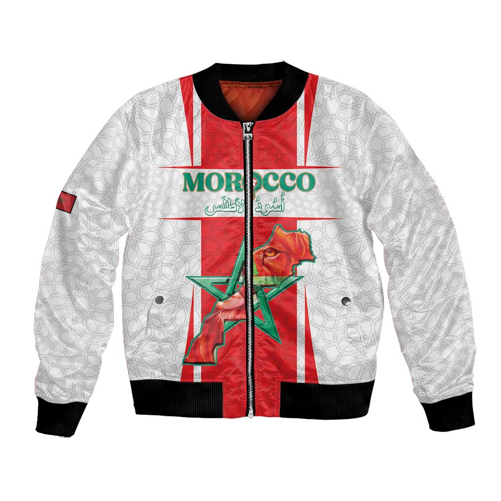 Morocco Football Custom Bomber Jacket Atlas Lions Champions 2025 - White - African Pride