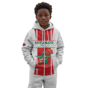 Morocco Football Custom Kid Hoodie Atlas Lions Champions 2025 - White - African Pride