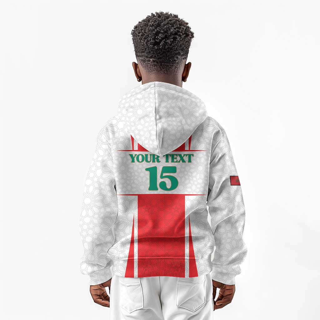 Morocco Football Custom Kid Hoodie Atlas Lions Champions 2025 - White - African Pride