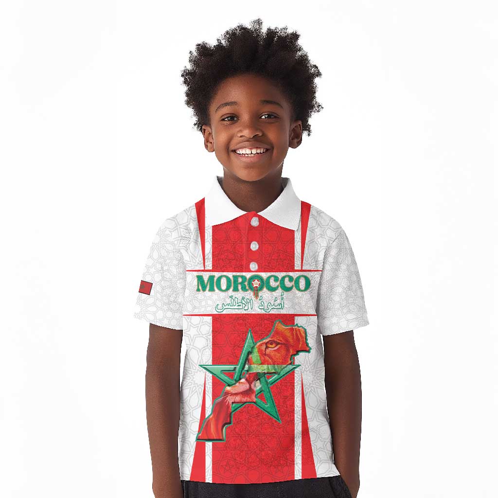 Morocco Football Custom Kid Polo Shirt Atlas Lions Champions 2025 - White - African Pride