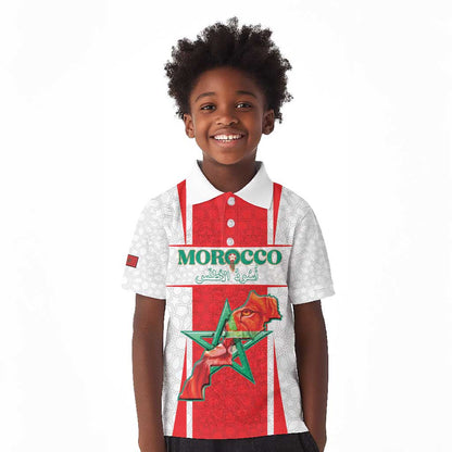 Morocco Football Custom Kid Polo Shirt Atlas Lions Champions 2025 - White - African Pride