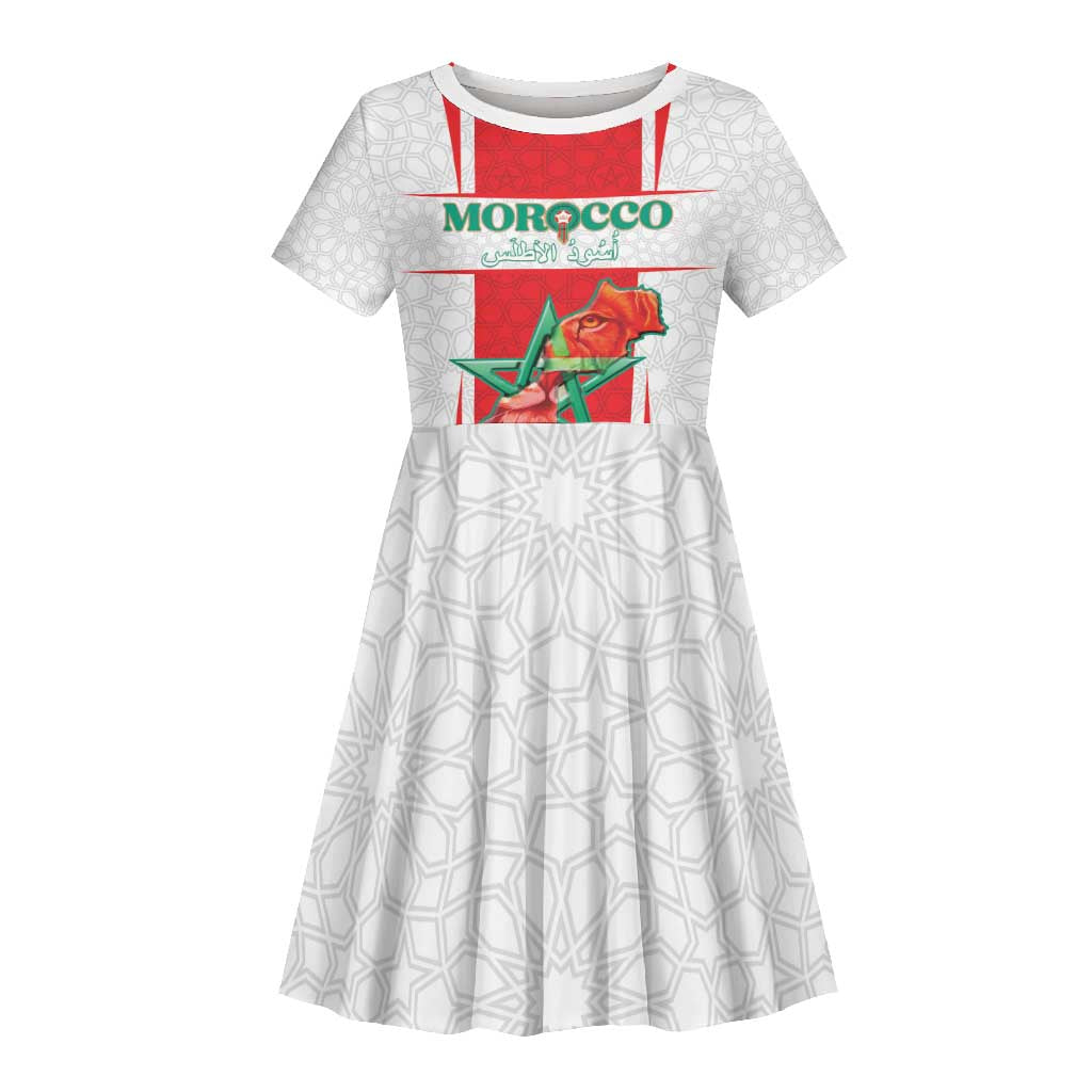 Morocco Football Custom Kid Short Sleeve Dress Atlas Lions Champions 2025 - White - African Pride